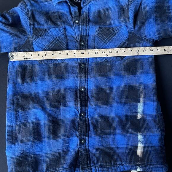 Vans Men Off the Wall Flannel Jacket Small Shacket Blue Black Plaid Sherpa Skate - Picture 9 of 12